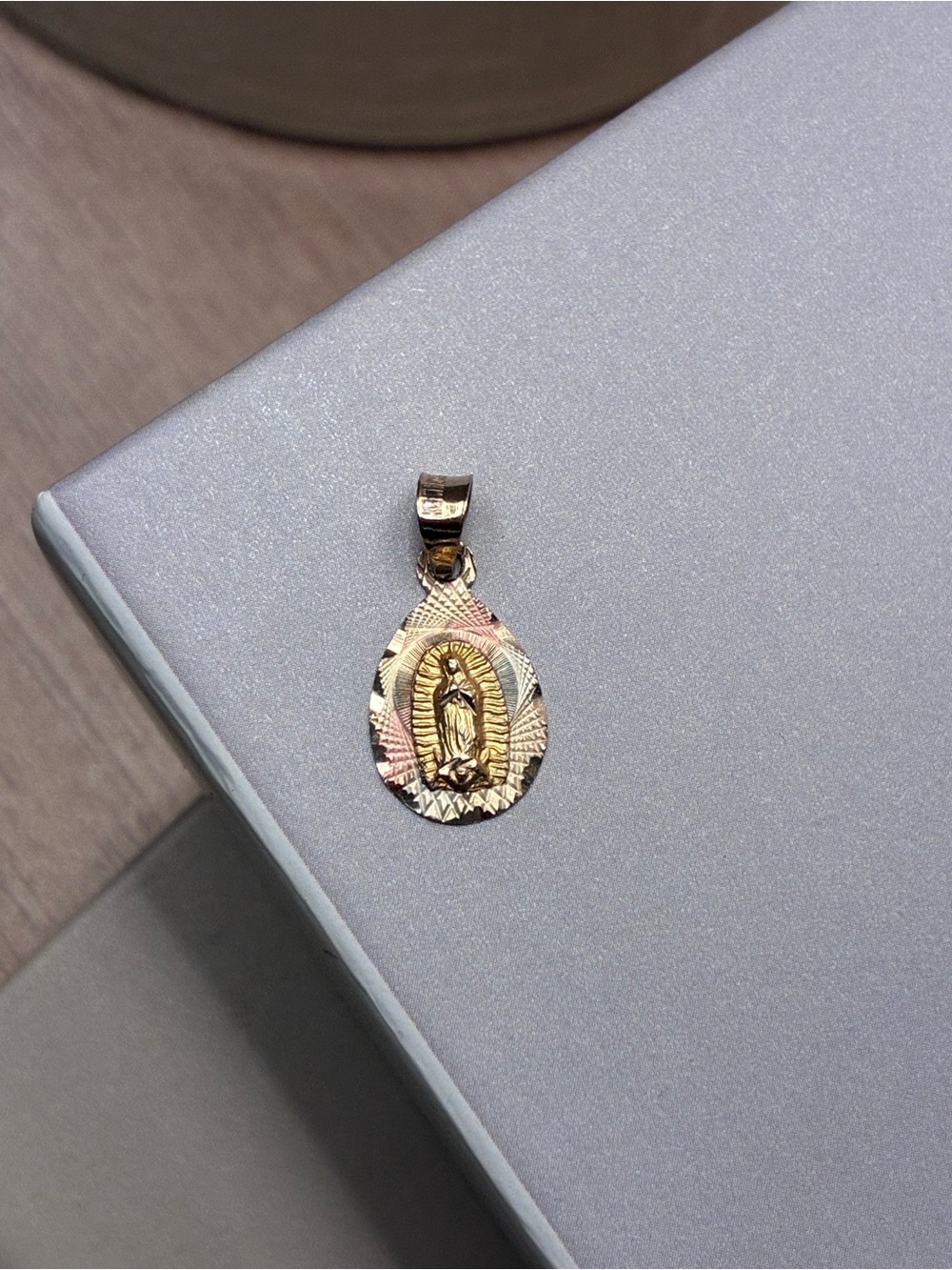 Tri-Tone 10k solid gold (real gold) Virgin Mary Pendant Necklace